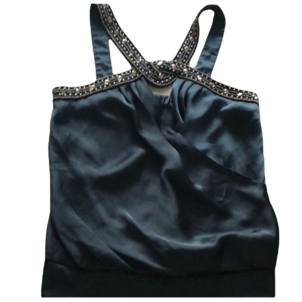 Bebe Black Embellished Satin Top
